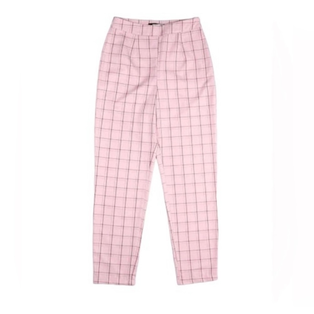 Missguided High Waist Plaid Straight Leg Trousers - Pink